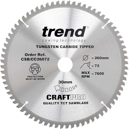 Trend Holz Kappsägeblatt, 260mm Durchmesser, 30mm Bohrung, 72 Zähne, HW, 2,6mm Schnittbreite, -5° Haken, CSB/CC26072 von TREND