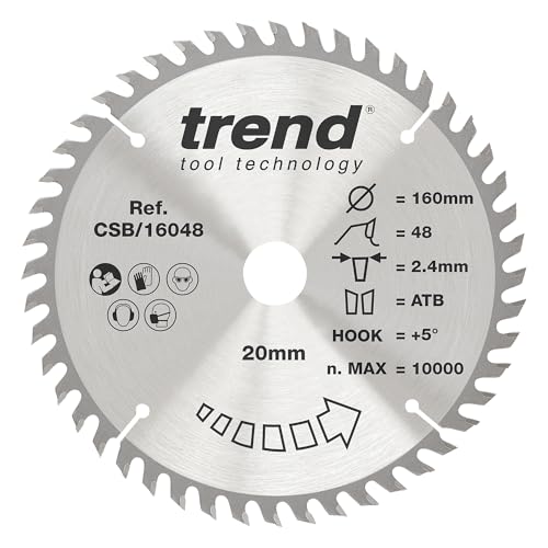 Trend Holz Kreissägeblatt, 160mm Durchmesser, 20mm Bohrung, 48 Zähne, HW, 2,2mm Schnittbreite, +15° Haken, CSB/16048A von TREND