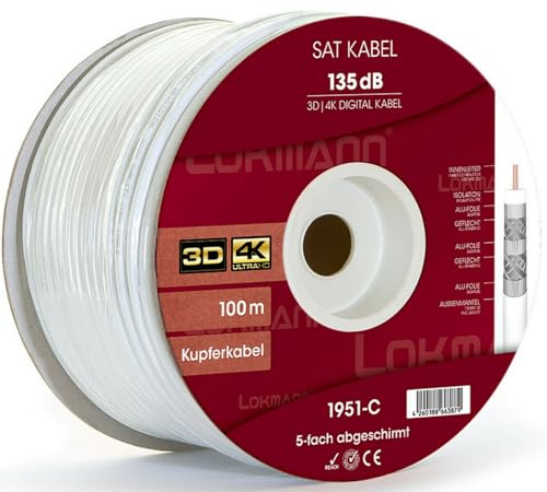 100m Reines-Kupfer 135dB 5-Fach geschirmt Koaxialkabel Koax Sat Kabel Antennenkabel TV Cable Satellitenkabel Full HD, UHD, 4K, 8K + AUFWÄRTS 100m Reines-Kupfer 135dB 5-Fach geschirmt Koaxialkabel Koax Sat Kabel Antennenkabel TV Cable Satellitenkabel Full HD, UHD, 4K, 8K + AUFWÄRTS von TRENDSKY