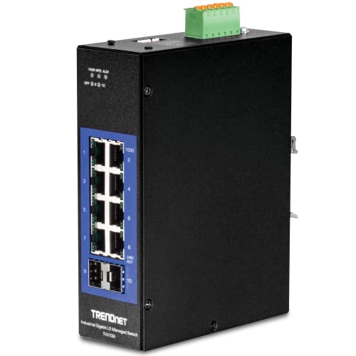 TRENDnet, TI-G102i 10-Port Managed DIN Rail L2 Industrial Gigabit Switch, 8 x Gigabit, 2 SFP-Steckplätze, DIN-Schienenmontage, IP30, Vlan, Qos, Lacp, STP/Rstp, Bandbreitenmanagement von TRENDnet