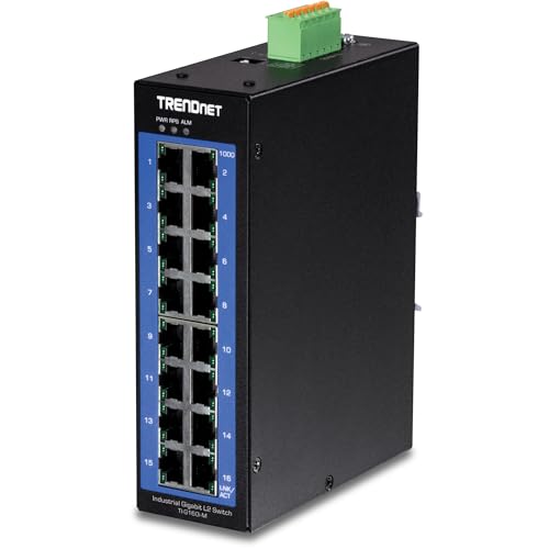 TRENDnet 16-Port Industrial Gigabit L2 Managed DIN Rail Switch, 16 x Gigabit Ports, Wide Temperature Layer 2 Switch, 32 Gbps Schaltleistung, Schwarz, TI-G160i-M von TRENDnet