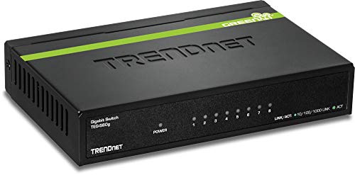 TRENDnet 8-Port Unverwalteter Gigabit GREENnet Desktop Metall Switch, Ethernet Splitter, Lüfterlos, 16Gbps Schaltkapazität, Plug & Play, TEG-S80G von TRENDnet