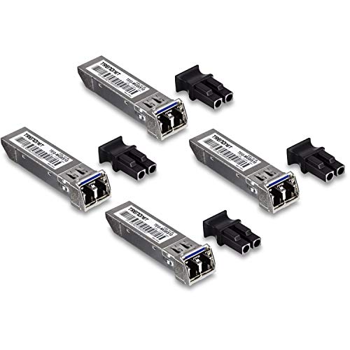 TRENDnet SFP Single-Mode-LC-Modul, 4er-Pack, TEG-MGBS10/4, für Single-Mode-Faser, Entfernungen bis zu 10 km, Gigabit SFP, IEEE 802.3z Gigabit Ethernet, lebenslanger Schutz von TRENDnet