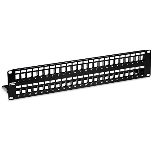 TRENDnet TC-KP48S 48-Port Blank Keystone Shielded 2HE HD Patch Panel, 2HE 19" Rackmount Metallgehäuse, Network Management Panel, Empfohlen mit TC-K06C6A Cat6A Keystone Jacks (separat erhältlich) von TRENDnet