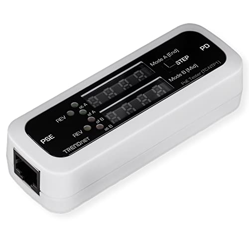 TRENDnet TC-NTP1 Online PoE Tester, testet 4PPoE, PoE+, PoE und Passive PoE Technologie, Leistung, Spannung, Stromstärke, Polarität, LED-Anzeige, keine Batterie, White von TRENDnet