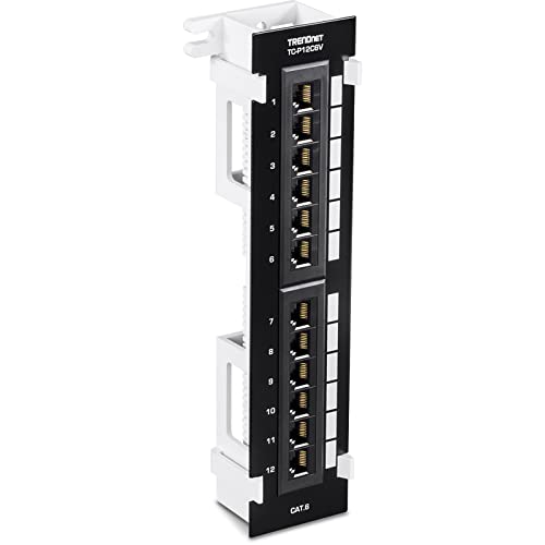 TRENDnet TC-P12C6V 12-Port Cat6 Ungeschirmtes Patchpanel, Wandmontage, Inklusive 89D-Halterung, Vertikale oder Horizontale Installation, Kompatibel mit Cat5e & Cat6 RJ45, 110 IDC-Anschlussblöcke von TRENDnet