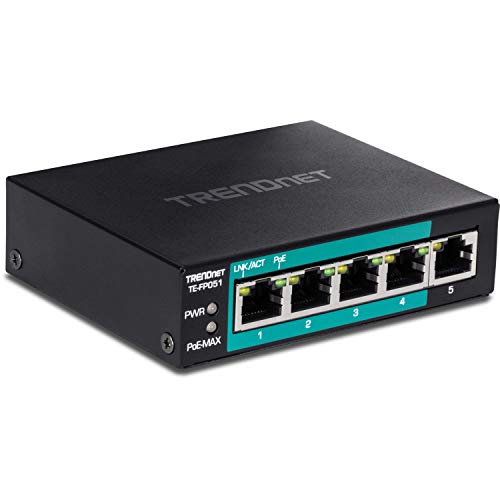 TRENDnet TE-FP051 Unmanaged Fast Ethernet Long Range PoE+ Switch, 4 x PoE+ Ports, 1 x Fast Ethernet Port, Camera DIP Switch Erweitert PoE+ 250 m bei 10 Mbit/s, Schwarz von TRENDnet