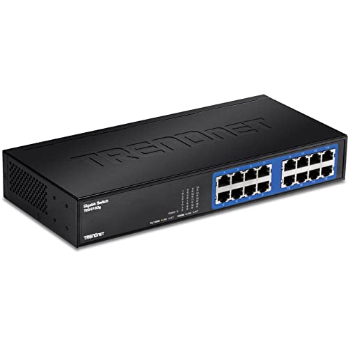 TRENDnet TEG-S16DG 16-Port Unverwalteter Gigabit GREENnet Desktop Metall Switch, Lüfterlos, 16x RJ-45 Ports, 32 Gbps Weiterleitungsrate von TRENDnet