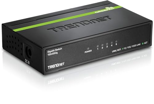 TRENDnet TEG-S50G 5-Port Unverwalteter Gigabit GREENnet Desktop Metall Switch, Ethernet Splitter, Lüfterlos, 10 Gbps Schaltkapazität von TRENDnet