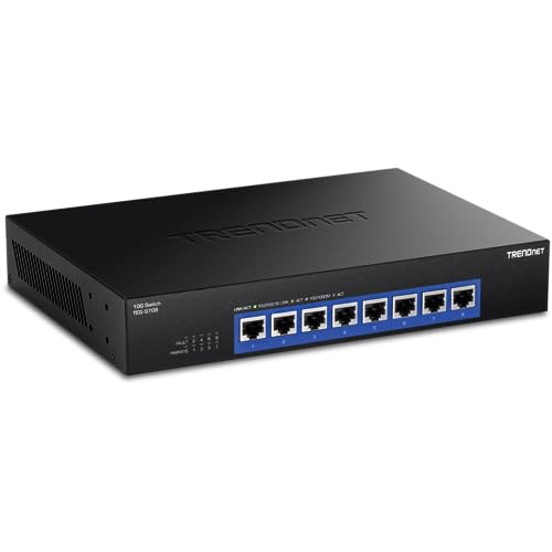 TRENDnet TEG-S708 8-Port 10G Switch, 8 x 10G RJ-45 Ports, 160 Gbit/s Schaltleistung, Rackmontage, 10 Gigabit Netzwerkports, Schwarz von TRENDnet