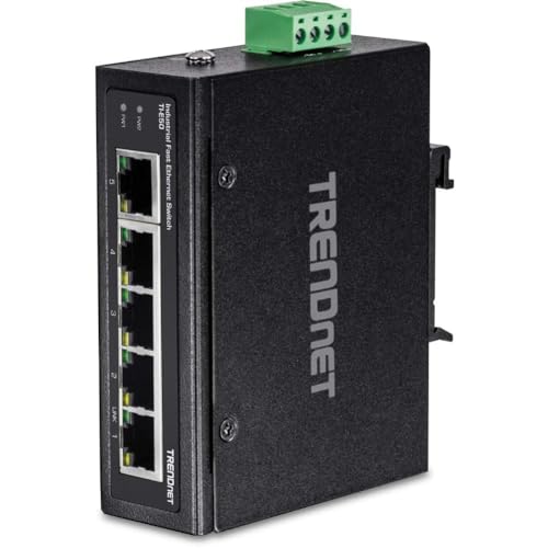 TRENDnet TI-E50 Industrieller nicht verwalteter 5-Port-Fast-Ethernet-DIN-Schienen-Switch, 5 x Fast-Ethernet-Ports, IP30, Schwarz von TRENDnet