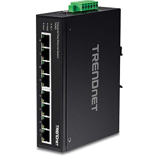 TRENDnet TI-E80 Industrieller nicht verwalteter 8-Port-Fast-Ethernet-DIN-Rail-Switch, 8-fache Fast-Ethernet-Ports, 1,6-Gbit / s-Switching-Kapazität, 8-Port-Netzwerk-Fast-Ethernet-Switch von TRENDnet