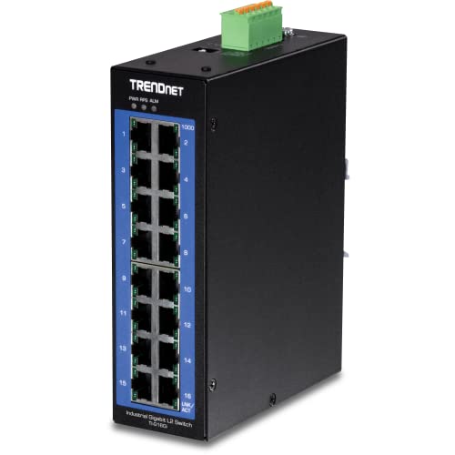 TRENDnet TI-G160i Industrieller 16-Port-Gigabit-L2-verwalteter DIN-Rail-Switch, Layer-2-Switch, 16-Gigabit-Ports, 32-Gbit / s-Switching-Kapazität, Gigabit-Switch mit extremen Temperature von TRENDnet