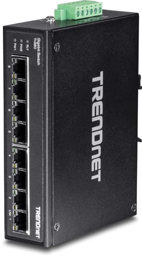 TRENDnet TI-G80 8-Port gehärteter industrieller Gigabit-DIN-Schienen-Switch, 16-Gbit / s-Schaltkapazität, IP30-Metallgehäuse, DIN-Schienen- und Wandhalterungen inklusive von TRENDnet