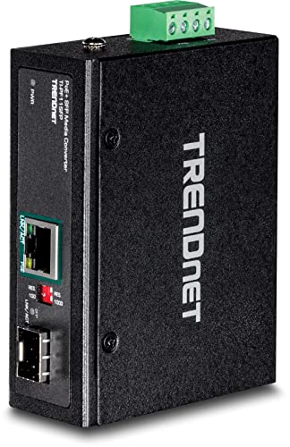 TRENDnet TI-PF11SFP Industrieller SFP zu Gigabit PoE+ Medienkonverter, Schutzklasse IP30, Breiter Betriebstemperaturbereich - 40 bis 75 °C (-40 bis 167 °F) von TRENDnet