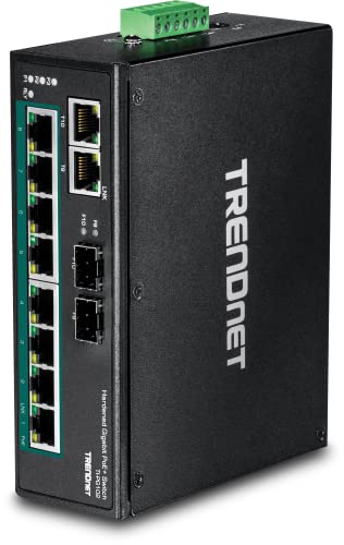TRENDnet TI-PG102 10-Port Industrieller Gigabit PoE+ DIN-Schiene Switch, 240 W PoE-Gesamtleistung, 20 Gbps Schaltkapazität, Dual redundant von TRENDnet