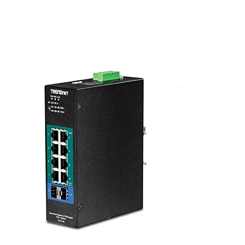 TRENDnet TI-PG102i 10-Port Industrial Gigabit L2 Managed PoE+ DIN-Rail Switch, 8 x Gigabit PoE+ Ports, DIN-Schienenmontage, 2 x SFP-Steckplätze, 24–57 V DC Stromeingang, IP30, VLAN von TRENDnet