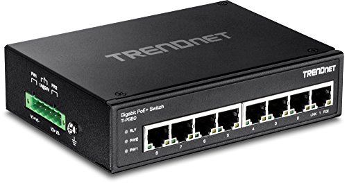 TRENDnet TI-PG80 8-Port gehärteter industrieller, nicht verwalteter Gigabit-PoE + DIN-Schienen-Switch, 200 W Full PoE + Leistungsbudget, IP30-Netzwerk-Switch von TRENDnet