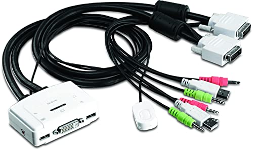 TRENDnet TK-214i 2-Port DVI USB KVM Switch und Kabel Kit mit Audio (Verwaltung von zwei PCs, USB 2.0, Hot-Plug, Auto-Scan, Hot-Keys, Windows/Linux/Mac-konform), weiß von TRENDnet