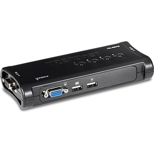 TRENDnet TK-407K 4-Port USB KVM Switch Kit VGA- und USB-Anschlüsse, Auflösung 2048 x 1536, Verkabelung inklusive, steuert bis zu 4 Computer, kompatibel mit Windows, Linux und Mac OS von TRENDnet