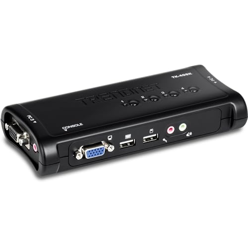 TRENDnet TK-409K 4-Port USB KVM-Switch und Kabel-Kit mit Audio, 4 PCs verwalten, USB-Switch, Windows / Linux, Auto Scan, VGA / SVGA HDB, 15 Pin, von TRENDnet