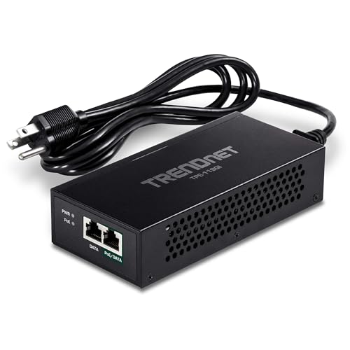 TRENDnet TPE-119GI Gigabit PoE++ Injektor, wandelt einen Nicht-PoE-Port in einen PoE++ um Gigabit, PoE (15,4 W), PoE+ (30 W) oder PoE++ (95 W), bis zu 100 m (328 .) ft, integriertes Netzteil von TRENDnet