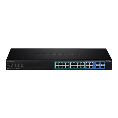 TRENDnet TPE-1620WS 16-Port Gigabit Web Smart PoE+ Switch, 16 x Gigabit PoE+ Ports, 4 x geteilte Gigabit Ports (RJ-45 oder SFP), VLAN, QoS, LACP, IPv6 Support, 185 W PoE-Gesamtleistung von TRENDnet