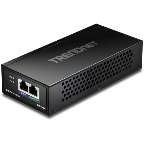 TRENDnet TPE-219GI 2,5G PoE++-Injektor, 90 W PoE++, 30 W PoE+, 15,4 W PoE, IEEE 802.3 bt /802.3at/802.3af-konform, Metallgehäuse, bis zu 100 m (328 Fuß), Schwarz von TRENDnet