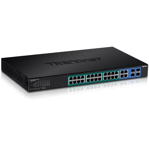 TRENDnet TPE-2840WS 28-Port Gigabit Web Smart PoE+ Switch, 24 Gigabit Ports + 4 SFP Slots, PoE 10/100/1000 Mbps, 185 Watt PoE-Gesamtleistung, 56 Gbps Schaltkapazität von TRENDnet