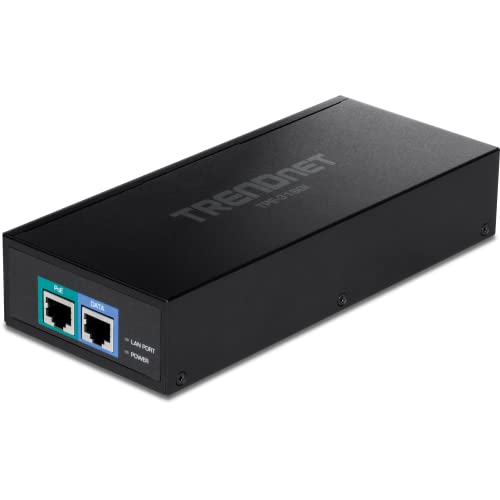 TRENDnet TPE-319GI 10G PoE++ Injektor, liefert PoE (15,4 W), PoE+ (30 W) oder PoE++ (90 W), wandelt einen Nicht-PoE-Port in einen PoE ++ 10G-Port um, Metallgehäuse von TRENDnet