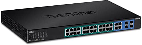 TRENDnet TPE-5028WS 28-Port Web Smart PoE+ Switch, 24 Gigabit PoE+ Ports, 4 gemeinsam genutzte Gigabit Ports (RJ-45 oder SFP), VLAN, QoS, LACP, IPv6-Unterstützung, 370 W PoE-Leistungsbudget von TRENDnet