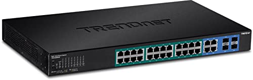 TRENDnet TPE-5028WS 28-Port Web Smart PoE+ Switch, 24 x Gigabit PoE+ Ports, 4 x geteilte Gigabit Ports (RJ-45 oder SFP), VLAN, QoS, LACP, IPv6 Support, 370W PoE-Gesamtleistung von TRENDnet