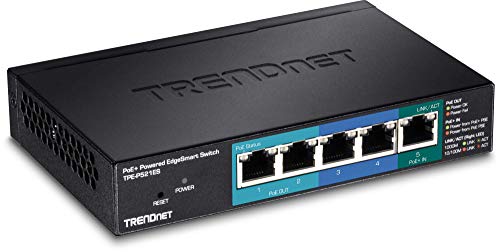 TRENDnet TPE-521ES 5-Port Gigabit PoE+ EdgeSmart Switch mit PoE Durchgang, 18 W PoE Gesamtleistung, 802.3at betriebenes Gerät, Wandmontierbar von TRENDnet