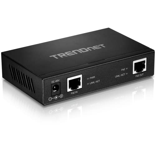 TRENDnet TPE-E110 Gigabit PoE + Repeater / Verstärker, Extender, Erweiterung 100m für Entfernungen bis 200 m (656 ft) auf, Unterstützt PoE (15,4 W) und PoE + (30W) von TRENDnet