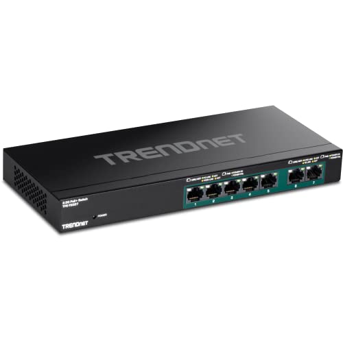 TRENDnet TPE-TG327 7-Port-Multi-Gig-PoE+-Switch, 5 x 1G RJ-45 PoE+ Base-T-Ports, 2 x 2,5G RJ-45 PoE+-Ports, 20 Gbit/s Schaltkapazität, Netzwerk-Ethernet-Switch von TRENDnet