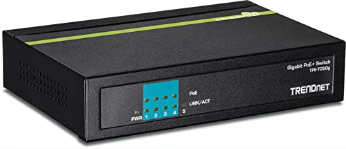 TRENDnet TPE-TG50G 5-Port Gigabit PoE+ Switch, 31 Watt PoE Gesamtleistung, 10 Gbit/s Schaltkapazität, Plug & Play, Full & Half Duplex von TRENDnet