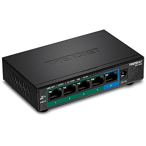 TRENDnet TPE-TG52 5-Port-Gigabit-PoE+-Switch, 32 W PoE-Leistungsbudget, 10 Gbit/s Schaltkapazität, IEEE 802.1p QoS, DSCP-Pass-Through-Unterstützung, Lüfterlos, Wandmontage, Schwarz TRENDnet TPE-TG52 5-Port-Gigabit-PoE+-Switch, 32 W PoE-Leistungsbudget, 10 Gbit/s Schaltkapazität, IEEE 802.1p QoS, DSCP-Pass-Through-Unterstützung, Lüfterlos, Wandmontage, Schwarz von TRENDnet