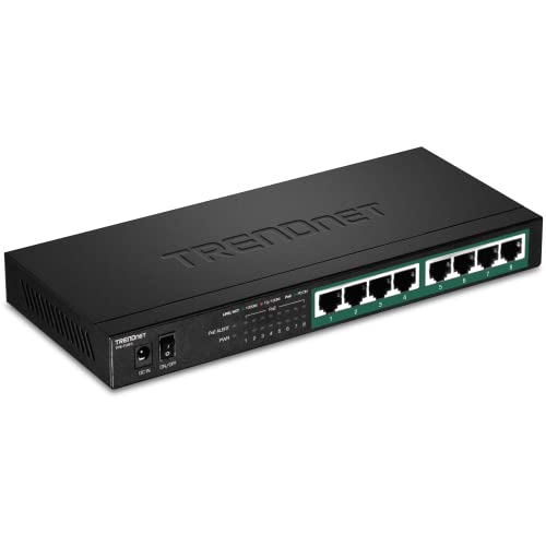 TRENDnet TPE-TG83 8-Port-Gigabit-PoE+-Switch, 65 W PoE-Leistungsbudget, 16 Gbit/s Schaltkapazität, IEEE 802.1p QoS, DSCP-Pass-Through-Unterstützung, lüfterlos, Wandmontage von TRENDnet