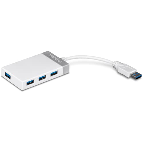 TRENDnet TU3-H4E 4-Port USB 3.0 Kompakter Mini Hub mit eingebautem USB 3.0 Kabel, Plug & Play, Kompatibel mit: Linux, Windows, Mac, Nintendo Switch, Rückwärts kompatibel mit USB 2.0 von TRENDnet