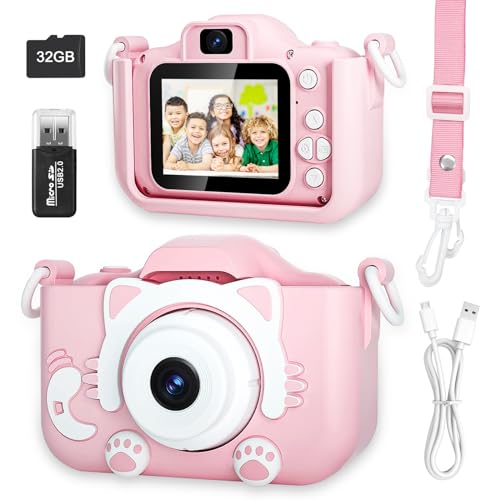 Kinderkamera für Mädchen, 3-12 Jahre, 2.0”Display Digitalkamera, Doppelobjektiv, 32GB SD-Karte, Silikonhülle, 1080P HD-Video Fotoapparat Kinder, Spielzeug Geschenk Mädchen zu Weihnachten Geburtstagen von TRILINK