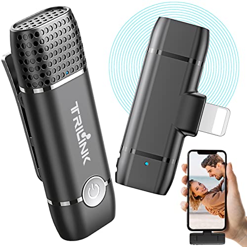 TRILINK Wireless Lavalier Mikrofon für iPhone iPad, Plug Play Ansteckmikrofon-Lightning-Kabellos, Mini Clip Microphone Funk für Streaming, YouTube, Facebook, Aufnahmen, Auto-Sync, Rauschunterdrückung von TRILINK