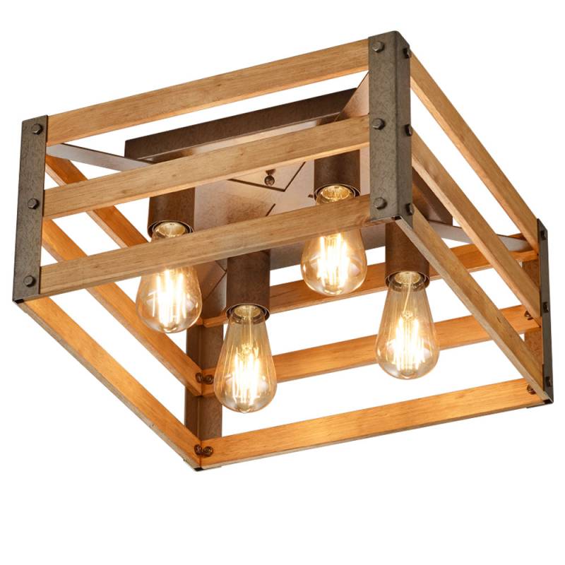 Deckenleuchte, Holzkiste, Metall nickel, L 40 cm von TRIO