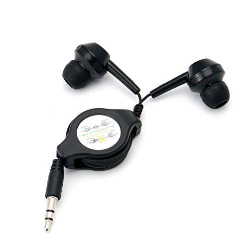 TRIXES schwarzer verstrickungssicherer Ohrhörer automatisch aufrollbares Kabel 3,5-mm-Stereo-Kopfhörer von TRIXES