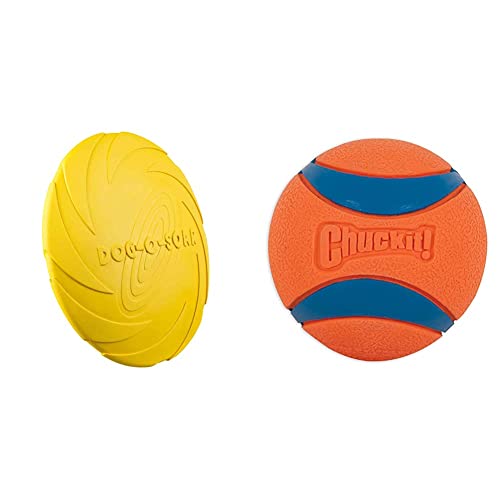 TRIXIE 33502 Dog Disc, Naturgummi, ø 22 cm, farblich Sortiert & Chuckit! CH170015 Ultra Ball Medium 1-er Pack von Trixie
