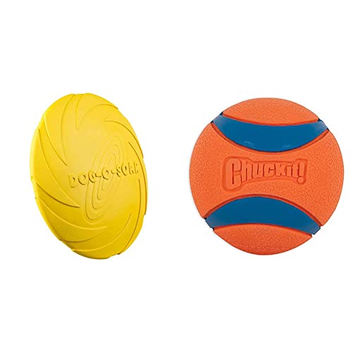 TRIXIE 33502 Dog Disc, Naturgummi, ø 22 cm, farblich Sortiert & Chuckit! CH170015 Ultra Ball Medium 1-er Pack von TRIXIE