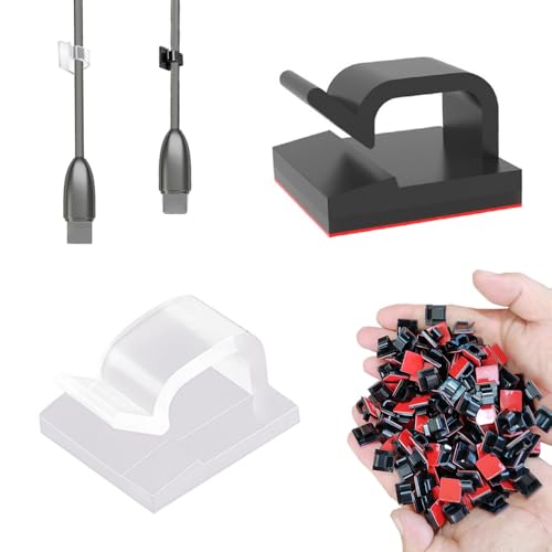 TRKETK 60 Stück Kabelhalter Selbstklebend Organizer Kabelclips Kabelorganisator am Schreibtisch Outdoor Indoor Kabelclips für Kabelmanagement Kabelklemmen Lichterkette von TRKETK
