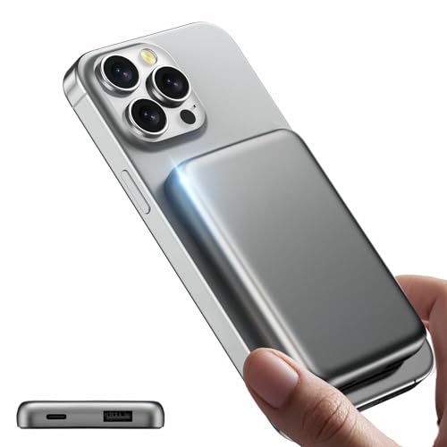Powerbank für Magsafe, 5000mAh Magnetische Power Bank, Schnellladende Powerbank mit USB-C Eingang & Ausgang, Mini Kabellose Tragbares Ladegerät für iPhone 16/15/14/13/12 Pro/Pro Max - Grau Powerbank für Magsafe, 5000mAh Magnetische Power Bank, Schnellladende Powerbank mit USB-C Eingang & Ausgang, Mini Kabellose Tragbares Ladegerät für iPhone 16/15/14/13/12 Pro/Pro Max - Grau von TRKOY
