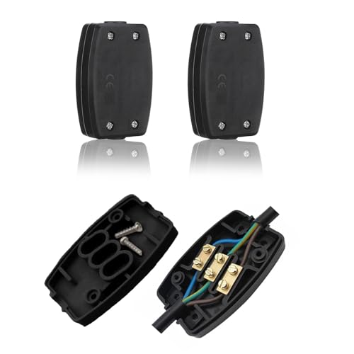 2 Stück 3-polige elektrische Abzweigdose, Draht- und Kabelverbinder, 13 A, 250 V, für Außenbeleuchtung, Strom- und Automobilverkabelung (schwarz) von TRLREQ