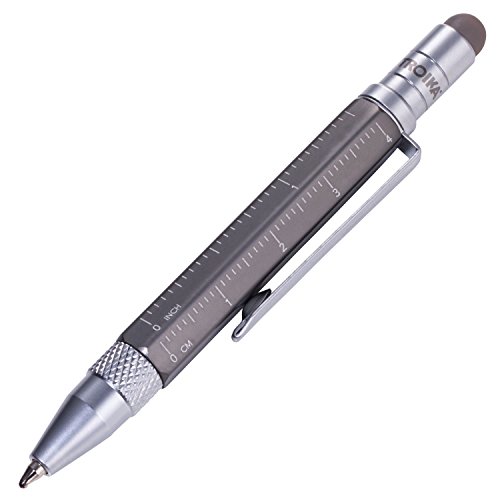 TROIKA CONSTRUCTION LILIPUT – PIP25/TI – Multitasking-Kugelschreiber (klein) – Tool Pen– Zentimeter-/Zoll-Lineal – Schlitz-/Kreuzschraubendreher – Stylus (titanfarben) – TROIKA-Original von TROIKA