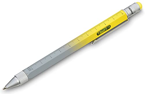 TROIKA Construction Multitasking Kugelschreiber, in der gelb, aus gebürstetem Messing, schwarzer Mine,mit Zentimeter-/Zoll-Lineal, 1:20/1:50 Skala, Wasserwaage, Schraubendreher, PIP20YE/GY von TROIKA